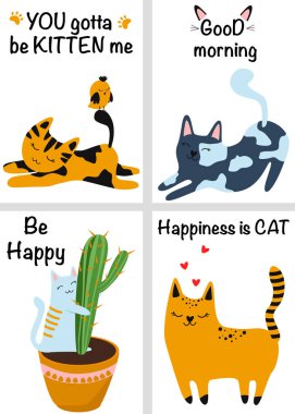 bir kedi parçası 2 ile kart kümesi - vektör illüstrasyon, eps