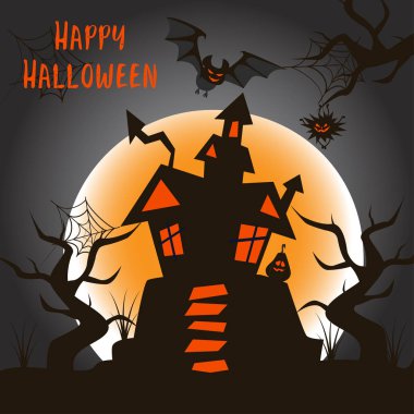 ayın arka planda bir kale ile cadılar bayramı posteri - vektör illüstrasyon, eps