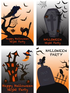 izole cadılar bayramı kartları kümesi - vektör illüstrasyon, eps