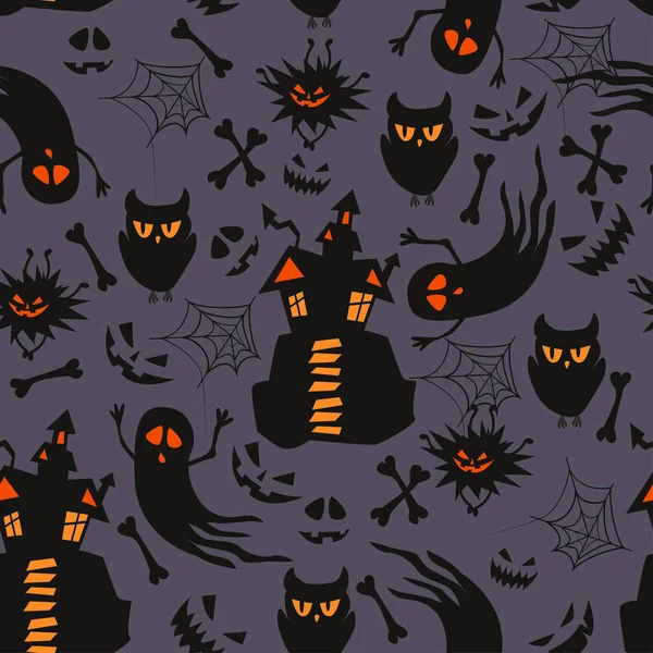 Halloween Patrón Sin Costura Con Fantasmas Castillos Ilustración Vectorial Eps — Archivo Imágenes Vectoriales