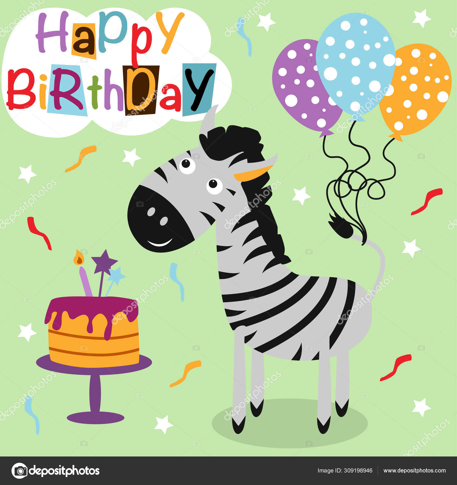 Happy Birthday Poster Zebra Vector Illustration Eps Stock Vector