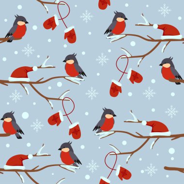 bir dal üzerinde bullfinches ile dikişsiz desen - vektör illüstrasyon, eps