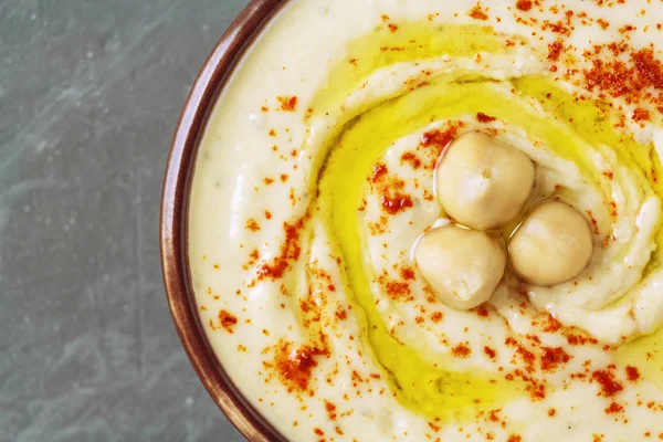 Chickpea Hummus Decorated Boiled Chickpeas Olive Oil Paprika Clouse Top — Stock Photo, Image