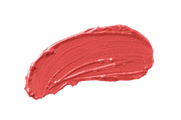Koraal Make Staal Lipstick Uitstrijkje Geïsoleerd Witte Achtergrond — Stockfoto