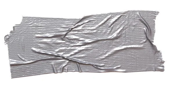 Silver Adhesive Duct Tape Piece Torn Isolated White Background Closeup — Stock Photo, Image