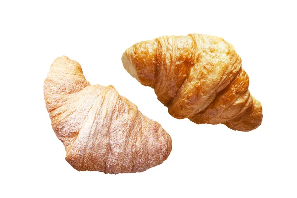 Lot Deux Croissants Poudre Sucre Sans Sucre Isolés Sur Fond — Photo