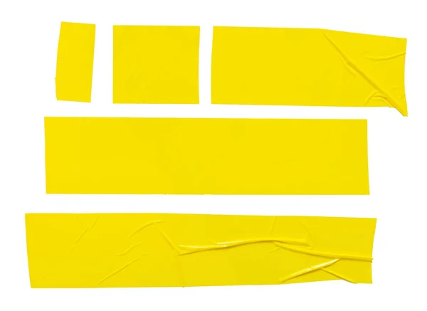 Set Different Yellow Sticky Tapes Torn Crumpled Sellotape Pieces Isolated — Stock Photo, Image