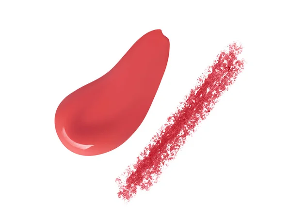 Lipstik Merah Dan Linen Noda Noda Smear Liquid Lip Stick — Stok Foto