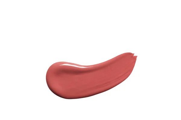 Flytande Läppstift Swatch Isolerad Vit Bakgrund Nude Rosa Makeup Borste — Stockfoto