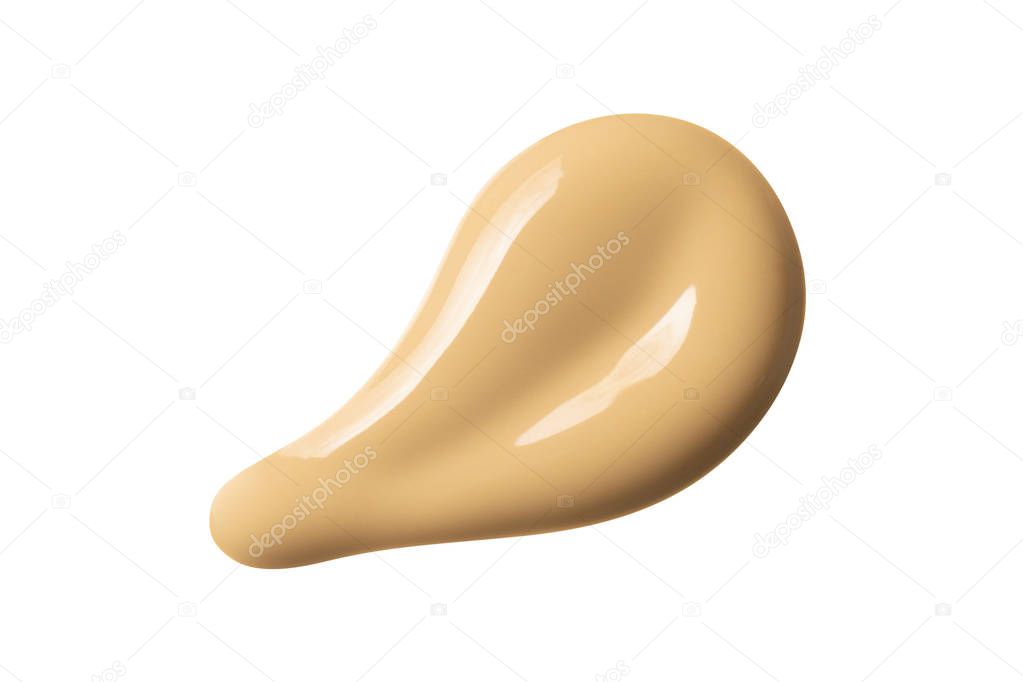 BB cream foundation texture. Nude makeup base concealer corrector swatch. Face cosmetic liquid cream smear smudge isolated on white background. Skin tone beauty balm sample