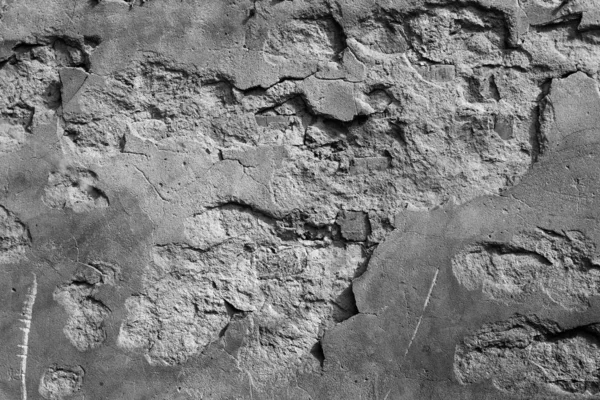 混凝土墙纹理背景 旧水泥表面有裂缝和划痕作为粘结的背景 黑白图像 — 图库照片