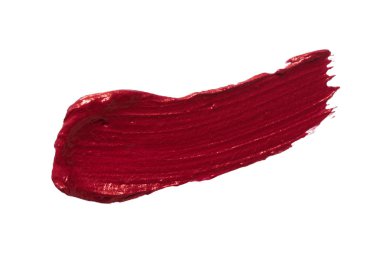 Ruj örneği, smear, beyaz arka planda izole lekeli. Krem makyaj dokusu. Kırmızı koyu kozmetik ürün fırça inme, örnek, tokatlamak