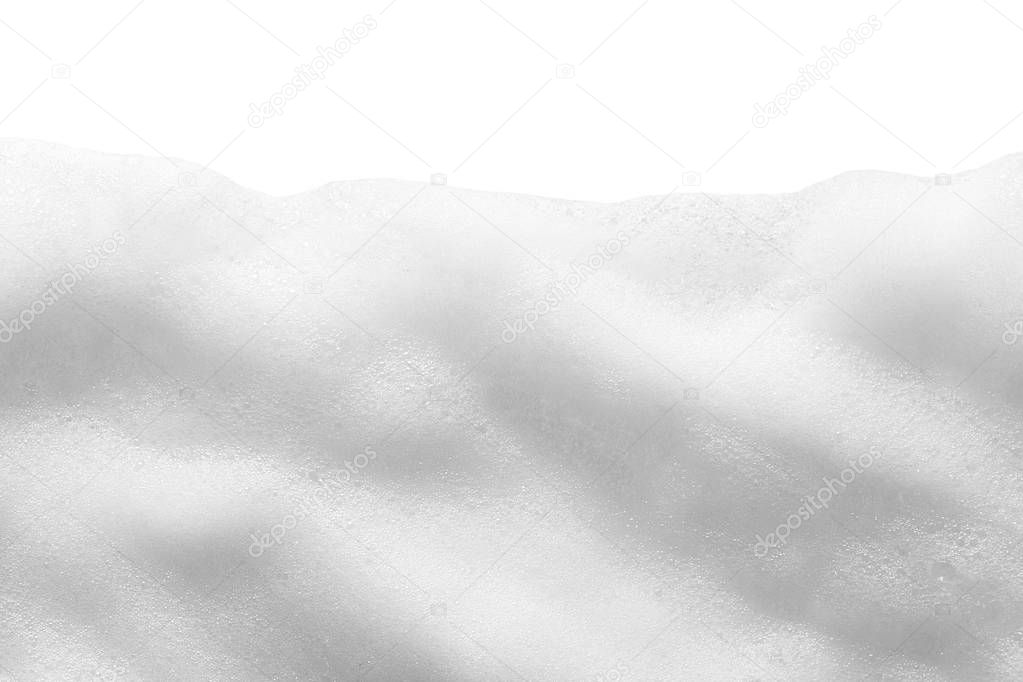 White foam texture isolated on white background. Cosmetic cleanser, soap, shampoo bubbles