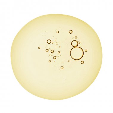 Face oil serum, cosmetic gel swatch. Yellow colored liquid with bubbles texture clipart