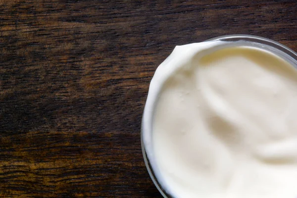 Yogurt Sour Cream Bowl Wood Background — Stock Photo, Image