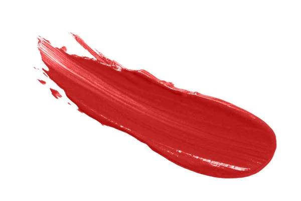Red Ipstick Smear Smudge Swatch Isolated White Background Cream Makeup — Stock Photo, Image