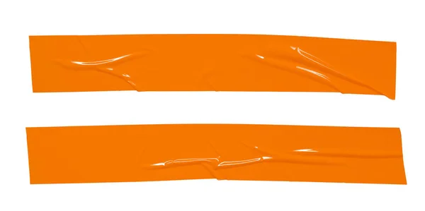 Sticker Tape Ripped Torn Pieces Orange Adhesive Plastic Tapes Set — Stock Photo, Image