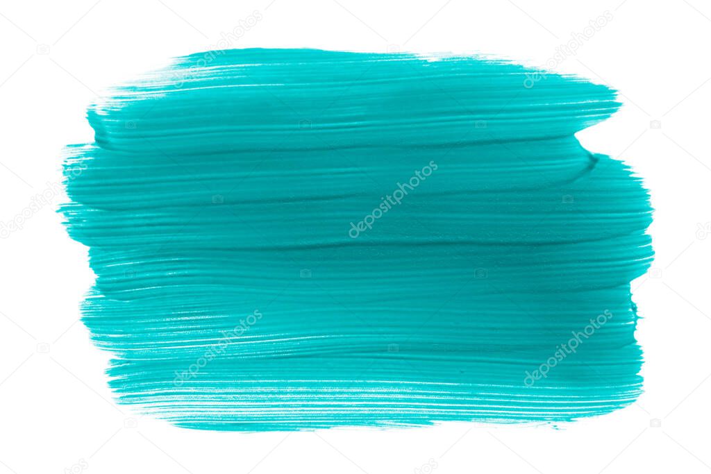 Paint brush strokes frame isolated on white background. Blue green acrylic paint texture