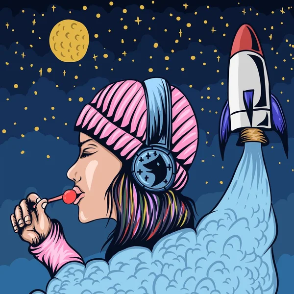 Lolipop Kadın Roket Vektör Çizim Şirket Marka Için — Stok Vektör