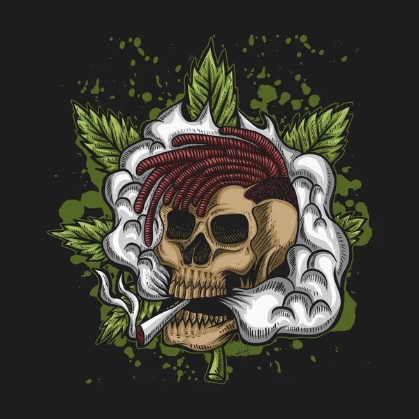 Caveira Fumaça Cannabis Vector Ilustração — Vetor de Stock