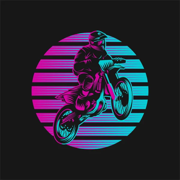 Motocross Sunset Retro Vektor Ilustrace — Stockový vektor