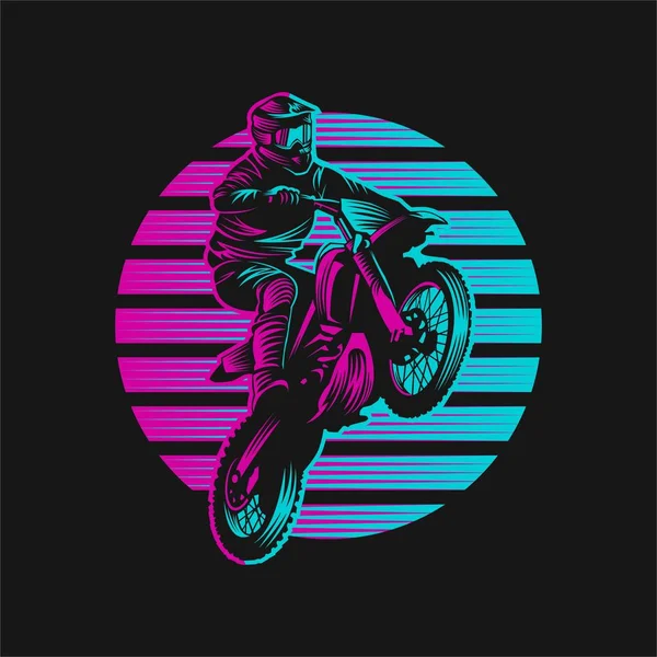 Motocross Tramonto Retro Vector Illustrazione — Vettoriale Stock