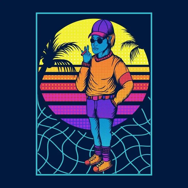 Man Smoke Retro Gaya Vektor Ilustrasi - Stok Vektor