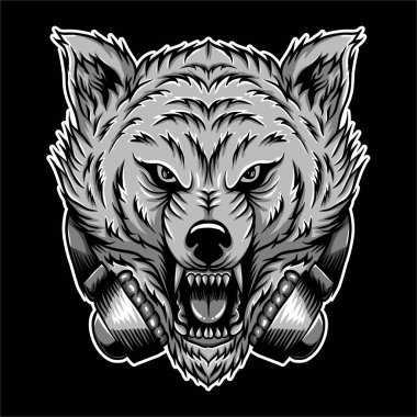 Şirket veya marka için öfkeli kurt kulaklık vektör illüstrasyon