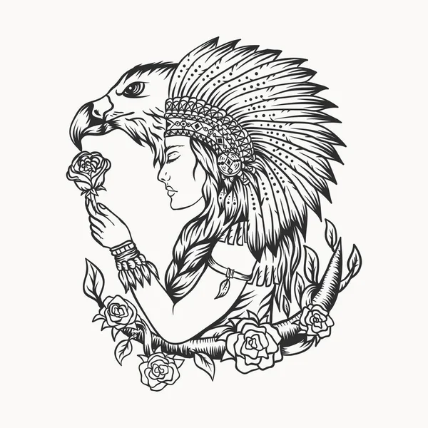 Weibliche Native Amerikanische Adlervektorillustration Für Ihr Unternehmen Oder Ihre Marke — Stockvektor