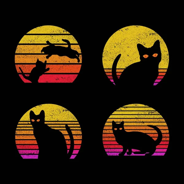Katze Sonnenaufgang Retro Vektor Illustration — Stockvektor
