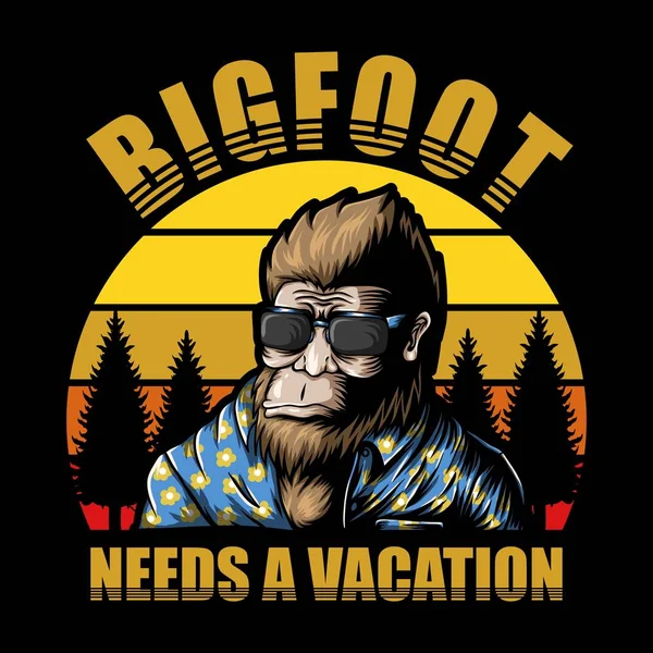 Bigfoot Vakantie Zonsondergang Vector Illustratie — Stockvector