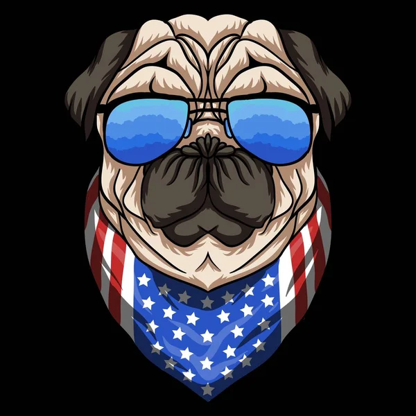 Pug Psí Oční Brýle Vector Ilustrace — Stockový vektor