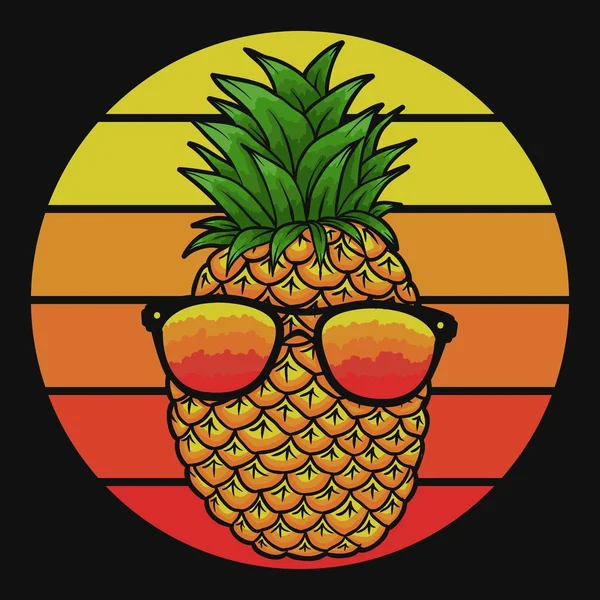 Pineapple Eyeglasses Sunset Vector Illustration — Stock Vector