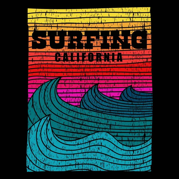 Surf Mar California Retro Vector Ilustración — Vector de stock