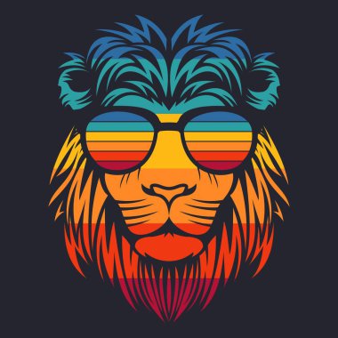 aslan kafa retro gözlük vektör illüstrasyon