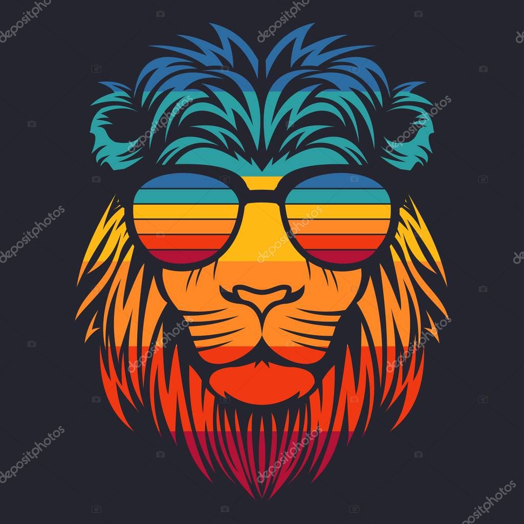 Lion head retro eyeglasses vector illustration
