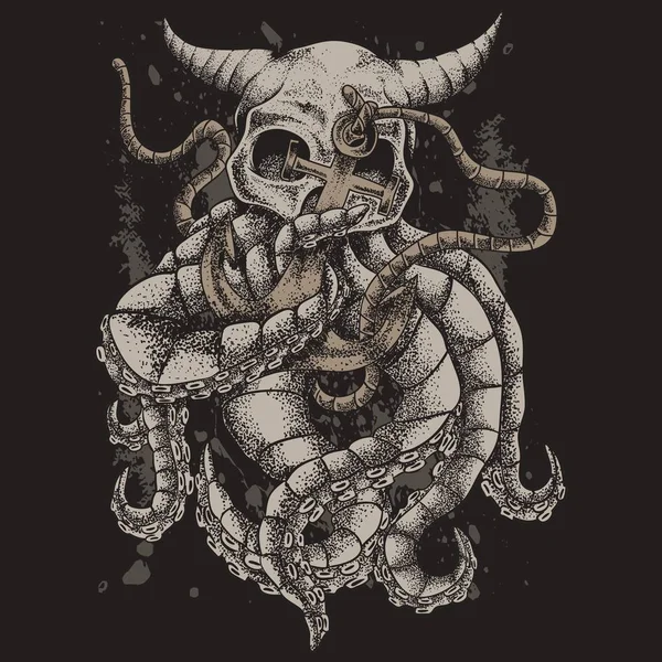 Skull Kraken Monster Vector Illustration För Ditt Företag Eller Varumärke — Stock vektor