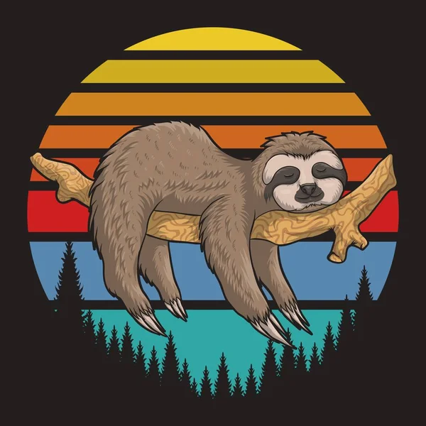 Paresseux Sloth Retro Coucher Soleil Illustration Vectorielle Pour Votre Entreprise — Image vectorielle