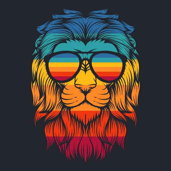 Lion Cool Retro Eyeglasses Vector Illustration Your Company Brand — Stock Vector