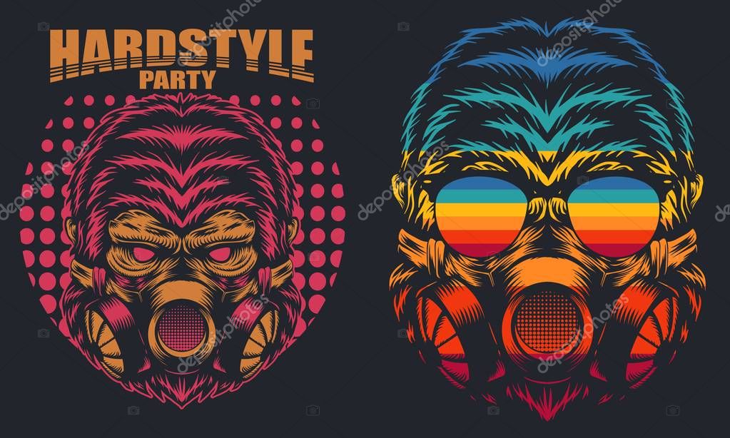 Gorilla Mask Retro hard party vector illustration for your company or brand