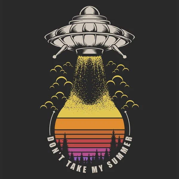 Ufo Take Sunset Ilustración Retro Para Empresa Marca — Vector de stock