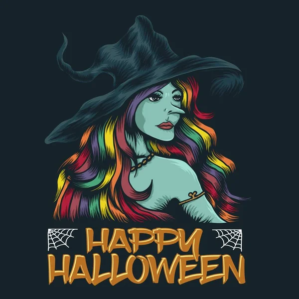 Jovem Bruxa Feliz Halloween Vetor Ilustração — Vetor de Stock