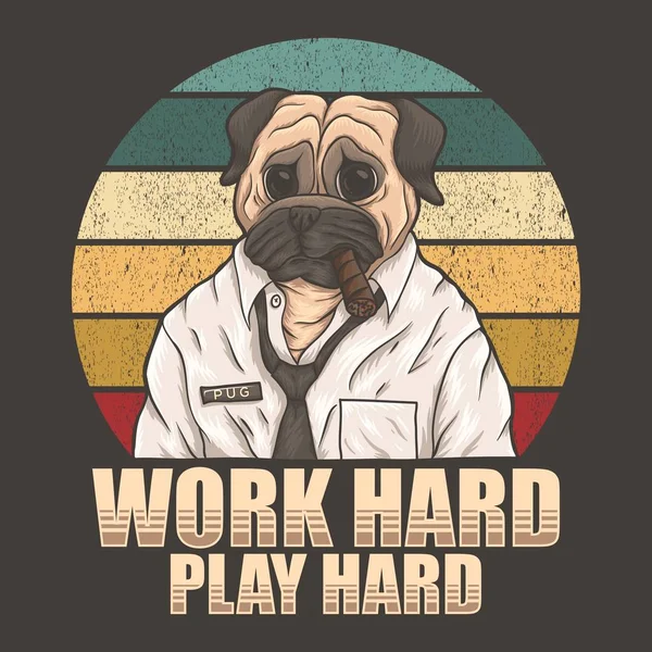 Pug Dog Werk Hard Spelen Harde Vector Illustratie — Stockvector