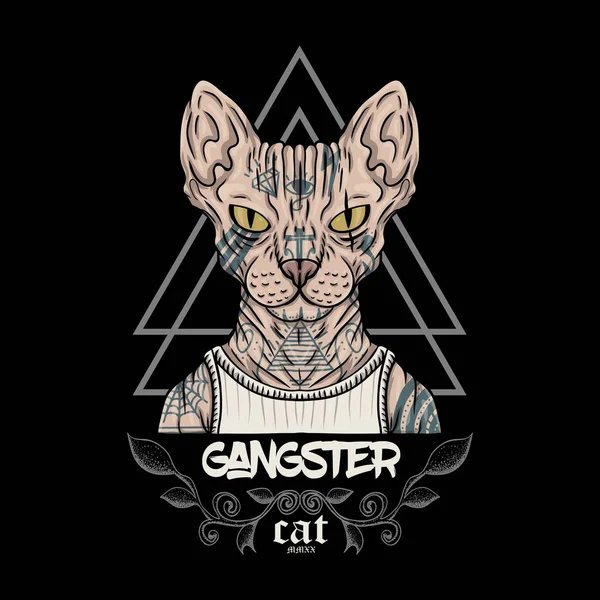 Sphynx Cat Tattoo Gangster Vektor Illustration Für Ihre Firma Oder — Stockvektor