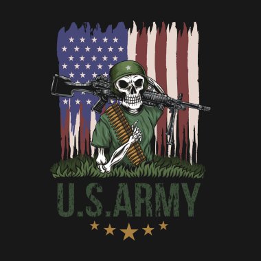 Makineli Tüfek Kafatası Amerikan Ordusu şirketiniz veya markanız için vektör çizimi