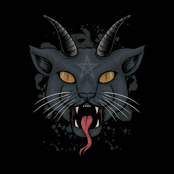 Satanic Cat Head Vector Illustration Your Company Brand — Stock Vector