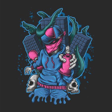 İnsan spreyi canavarı şirketiniz veya markanız için saldırı illüstrasyonu