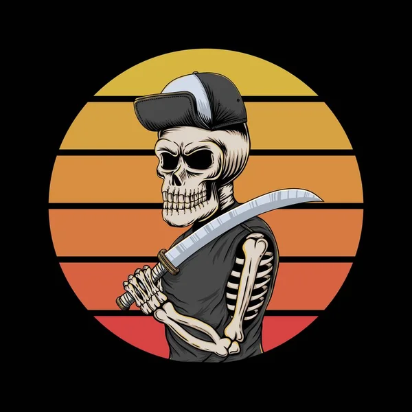 Skull Gangster Sunset Retro Illustratie Voor Bedrijf Merk — Stockvector