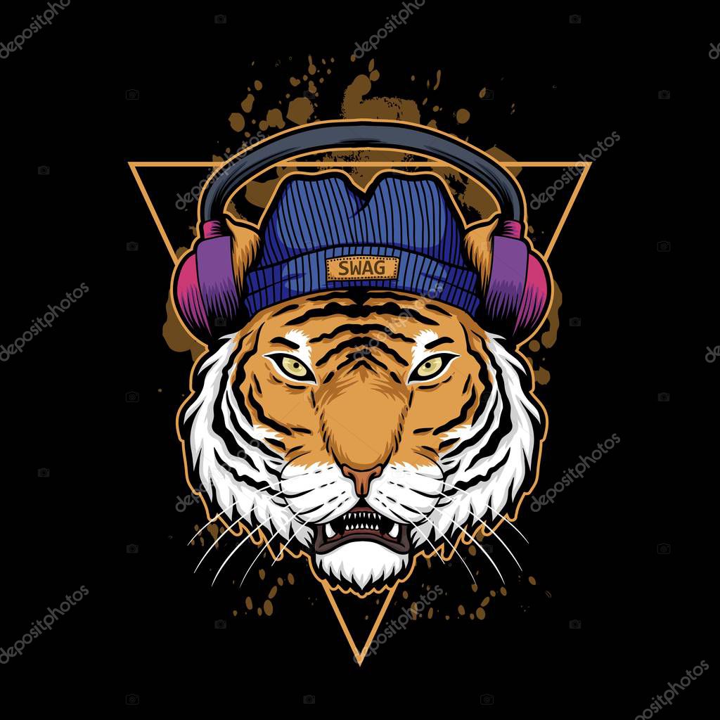 Tiger headphone illustration for your company or brand