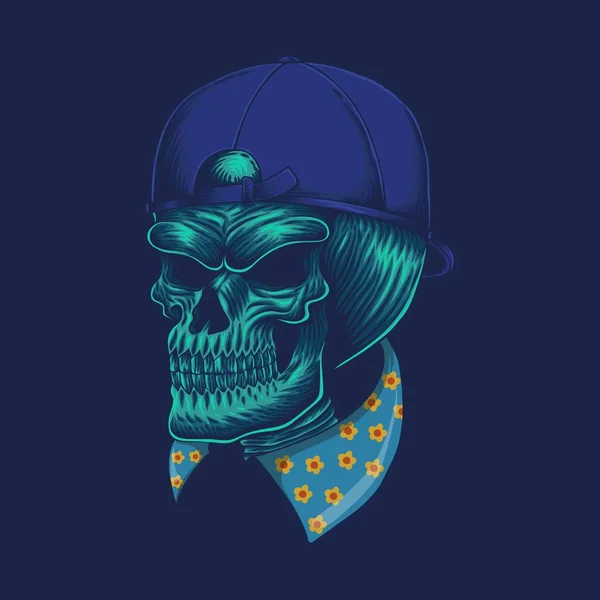 Skull Head Cap Vector Illustratie Voor Bedrijf Merk — Stockvector